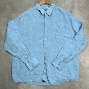 Untuckit Shirt Mens 3XL XXXL Blue 100% Linen Button Up Casual Preppy Long Sleeve